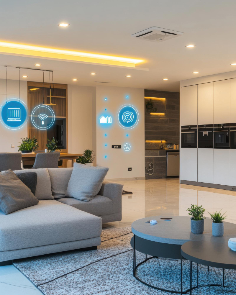 Sala de estar com automação residencial